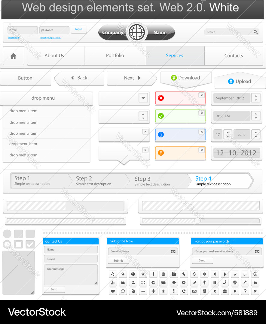 Website Elements - White Theme vector image