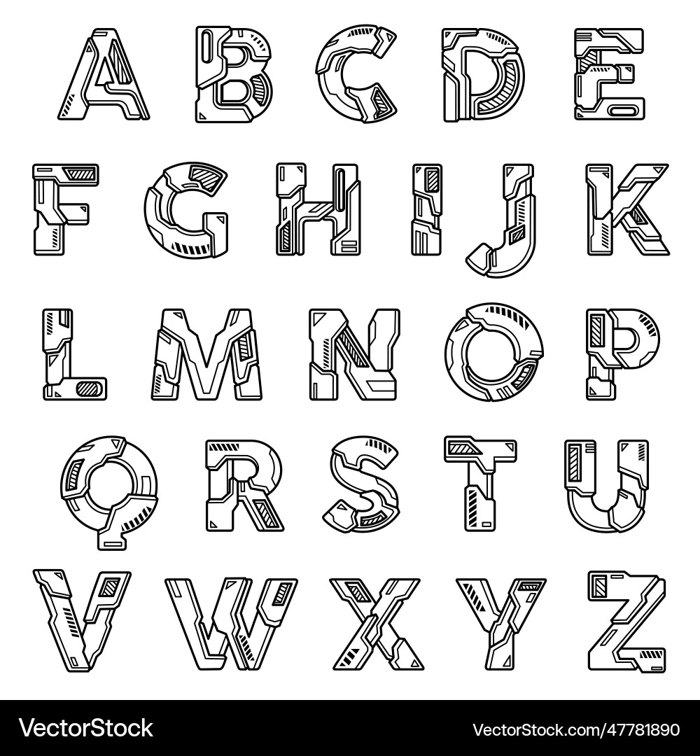 Alphabet font abc robot machine mechanical style Alphabet font abc robot machine mechanical style vector image