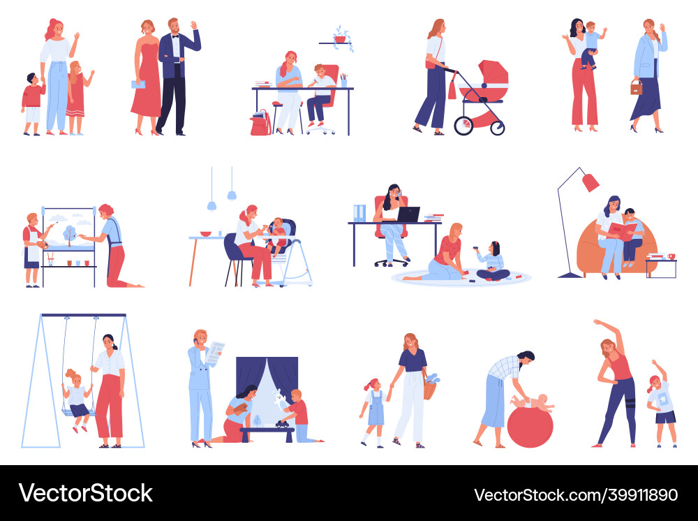 Babysitter kids icons collection Babysitter kids icons collection Vector Image