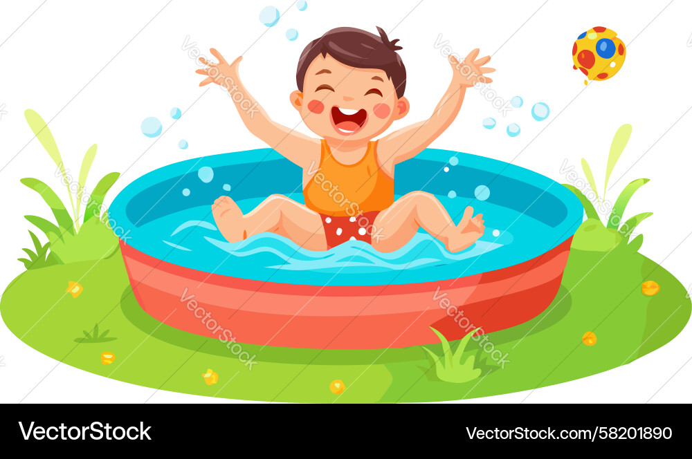 Child Playing in Inflatable Pool Vector Image