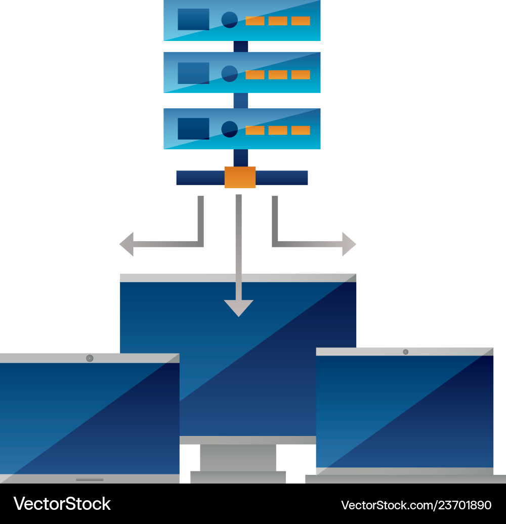 Database server computer monitor laptop Database server computer monitor laptop vector image
