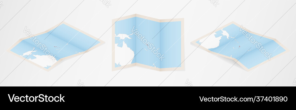 Folded map vanuatu in three different versions Vector Image