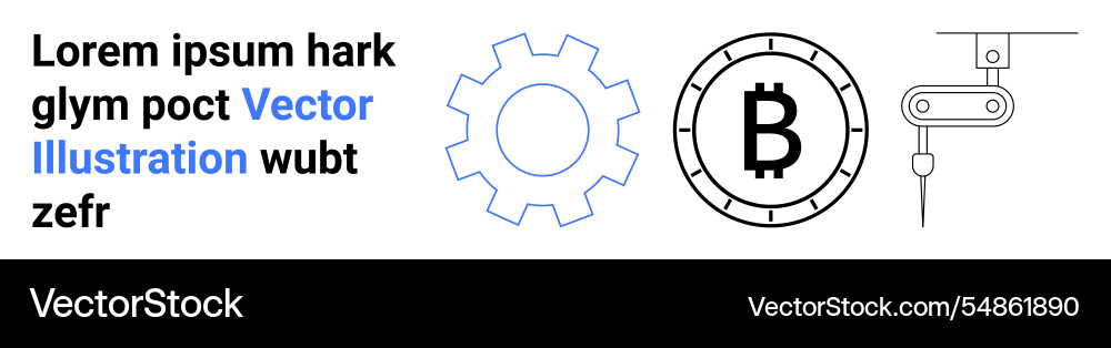 Gear bitcoin and robotic arm icons with text Gear bitcoin and robotic arm icons with text vector image