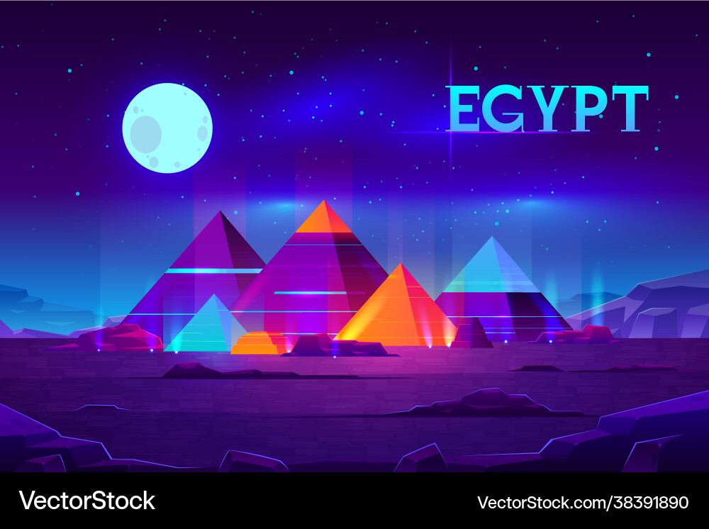 Ägyptische Pyramiden Nacht Landschaft Karikatur Ägyptische Pyramiden Nacht Landschaft Karikatur vektorbild