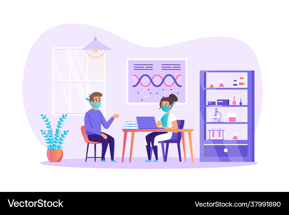 Patient consults with doctor in medical clinic vector image