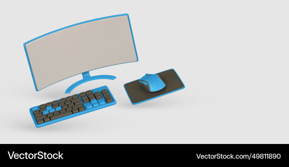 Realistic 3d computer monitor and keyboard mouse Realistic 3d computer monitor and keyboard mouse vector image