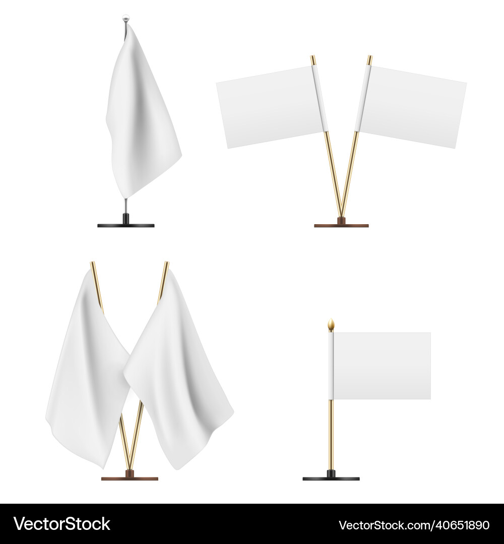 Realistic small white table flag set Royalty Free Vector