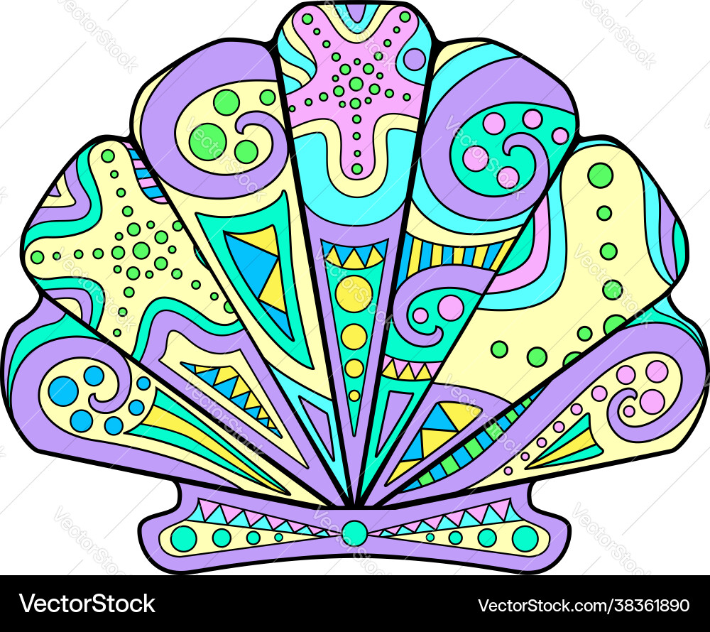 Scallop shell - linear full color entangle Scallop shell - linear full color entangle vector image