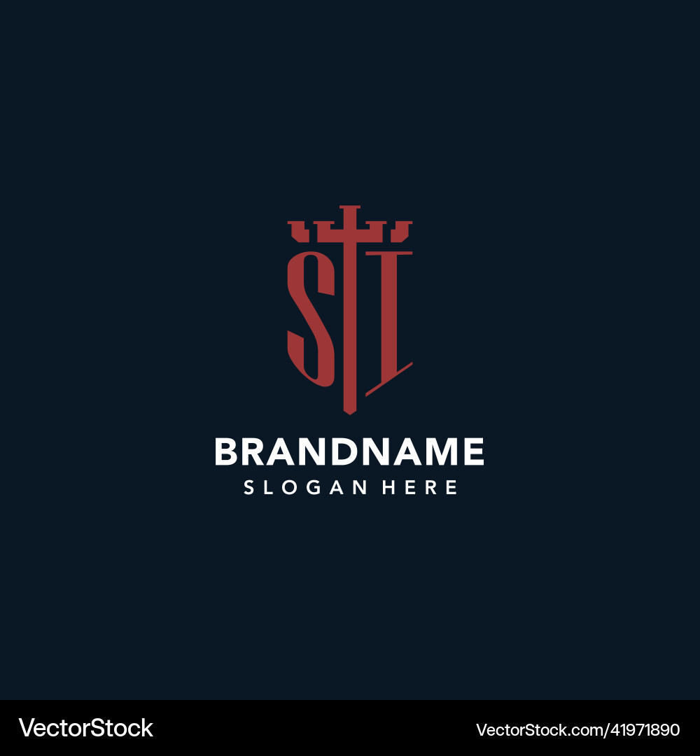 Si initial monogram logos with sword and shield Vector Image