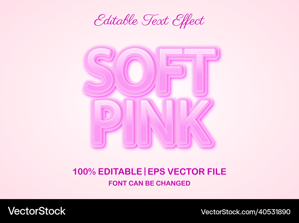 Soft pink 3d editable text effect Vector Image