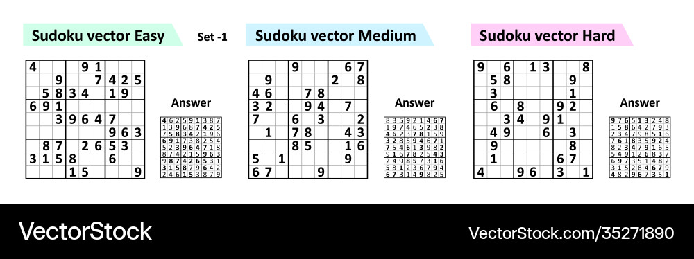 Sudoku Spiel mit Antworten einfaches Design-Set Vektorbild