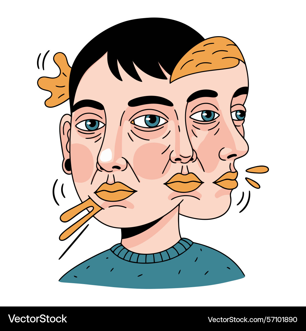 Surreal portrait of a person with multiple faces Surreal portrait of a person with multiple faces vector image