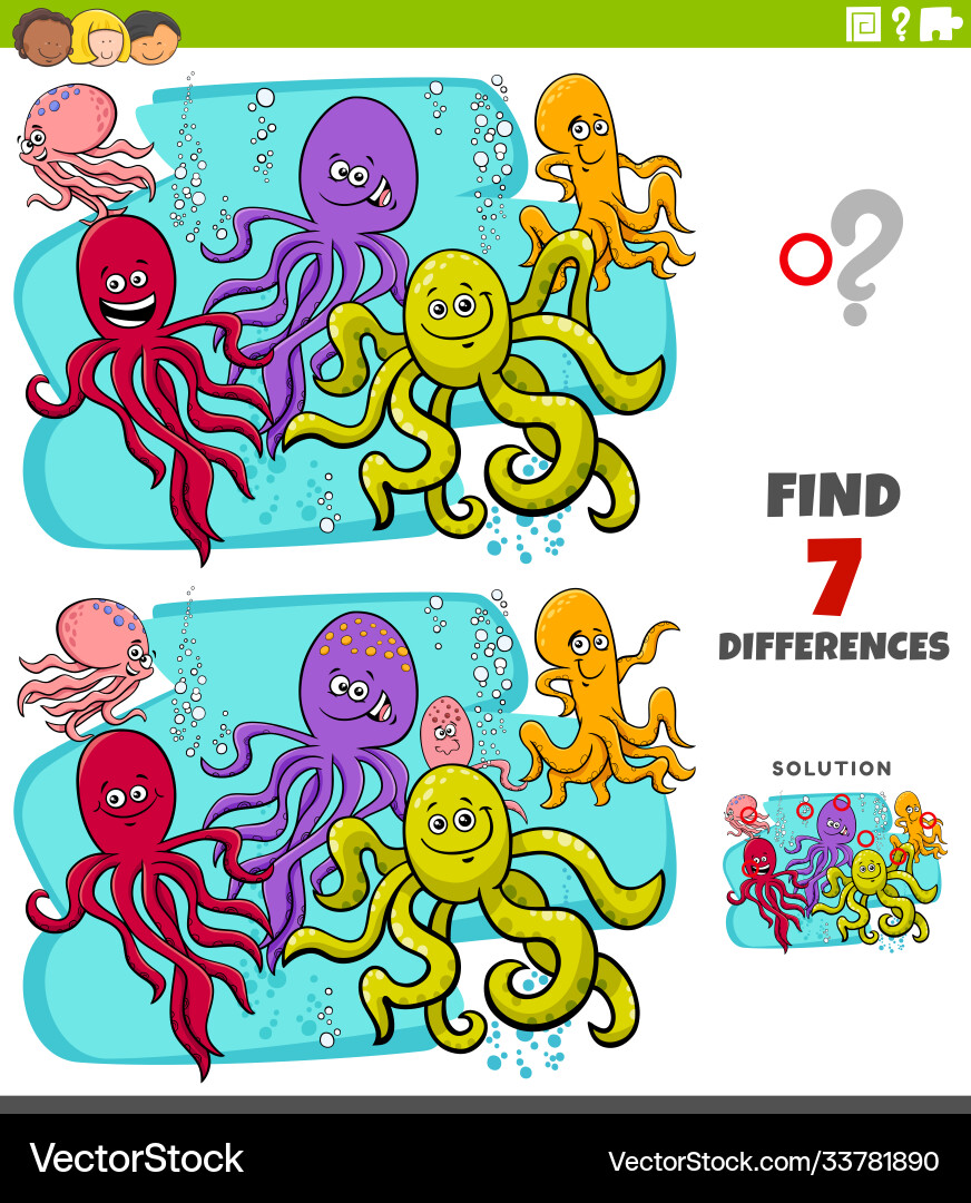 Unterschiede Bildungsspiel mit Oktopus Unterschiede Bildungsspiel mit Oktopus vektorbild