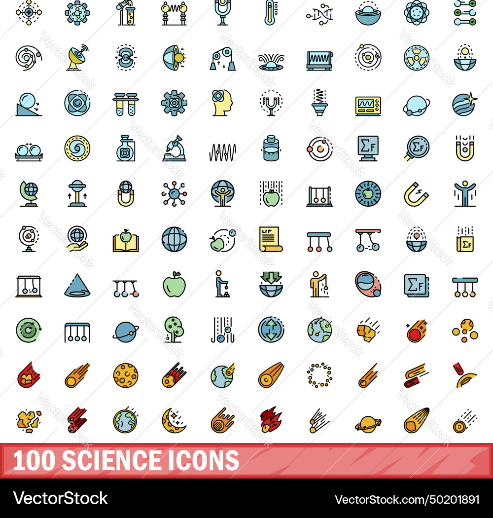 100 science icons set color line style 100 science icons set color line style vector image