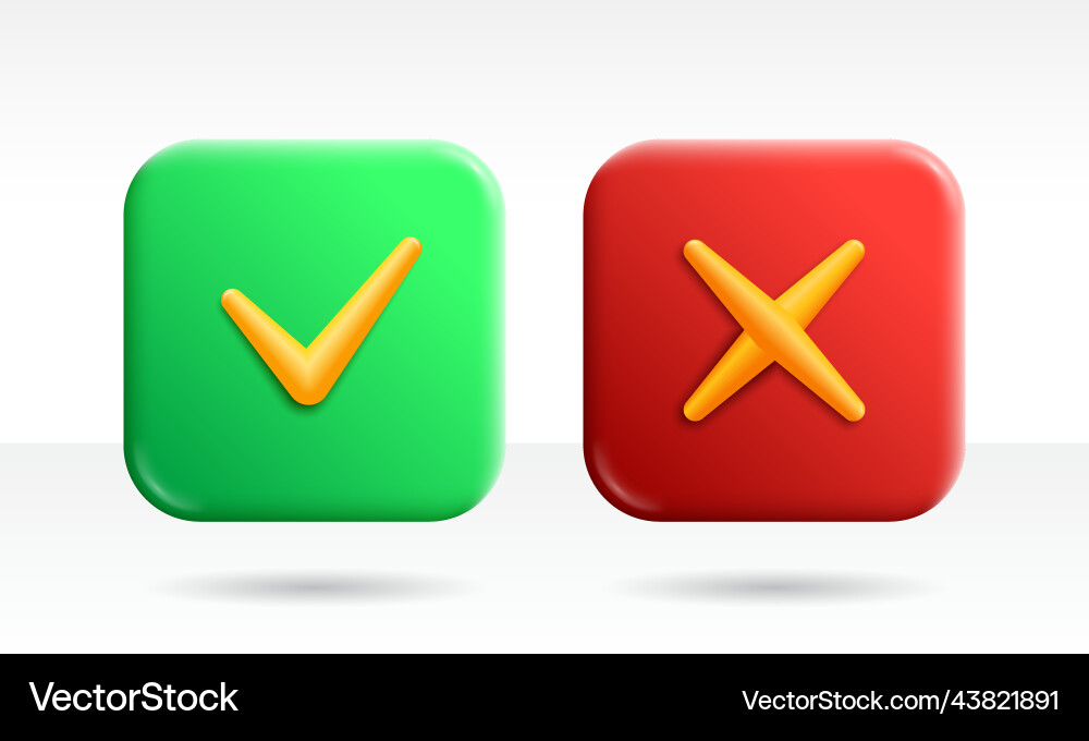 Accept and reject 3d render buttons tick Accept and reject 3d render buttons tick vector image
