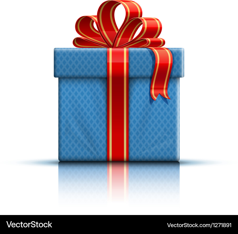 Blue Gift Box with Red Ribbon Vector Image
