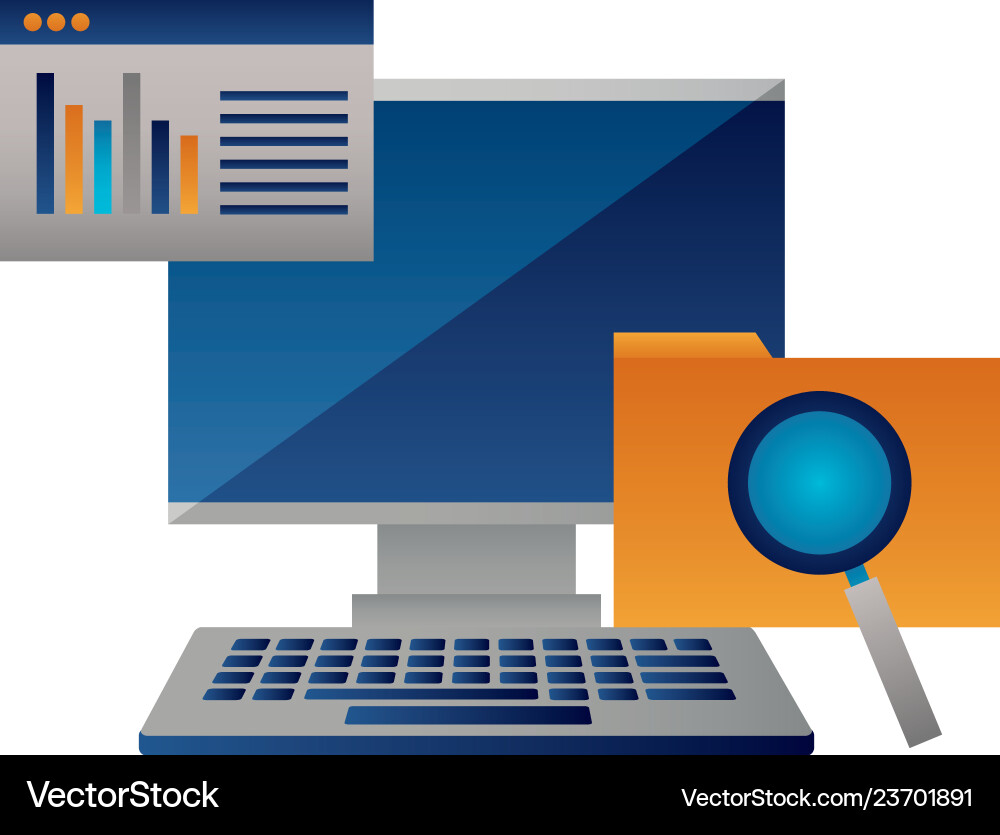 Computer monitor keyboard folder website analysis Vector Image