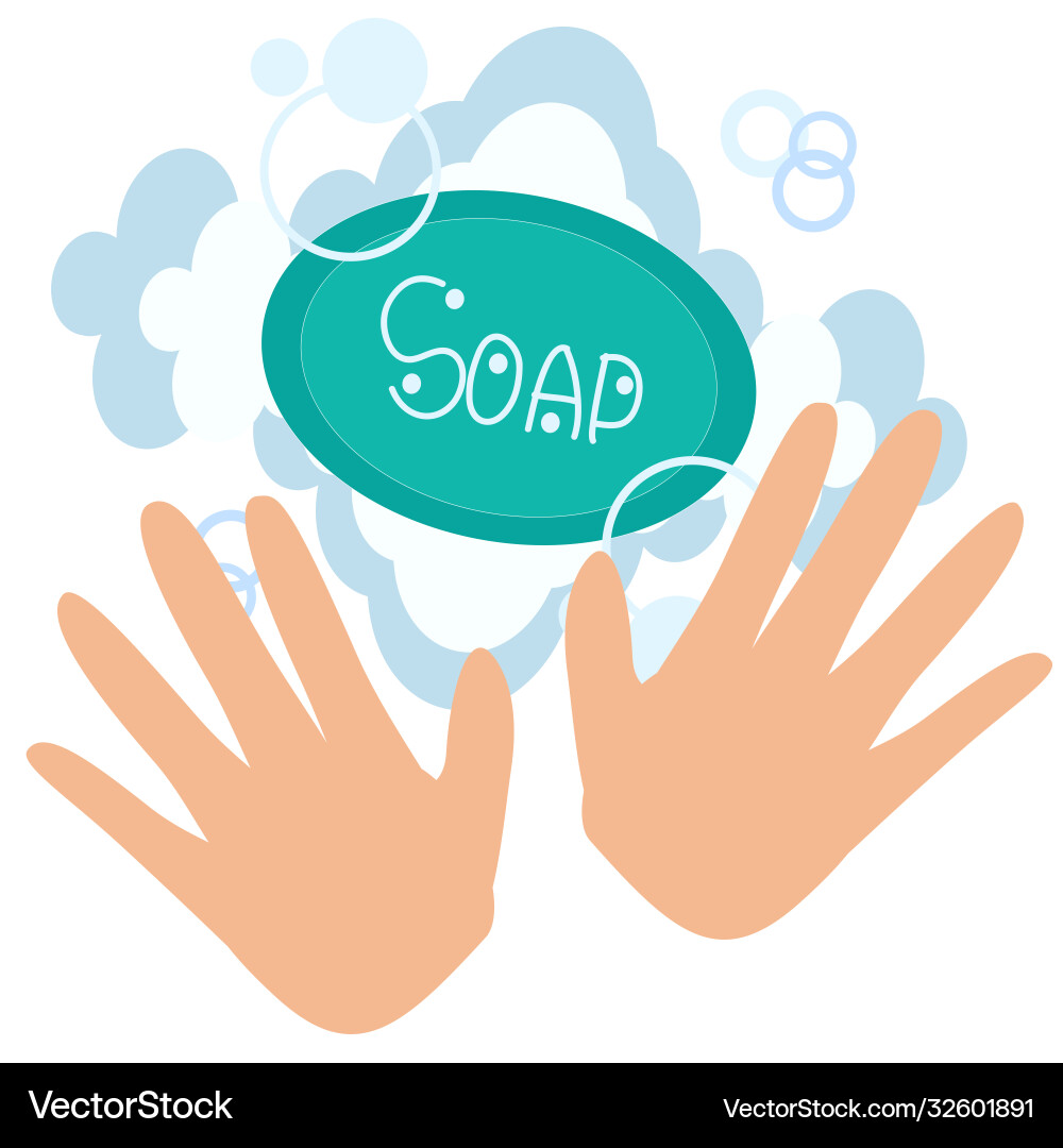 Hands and soap with foam on white background Vector Image