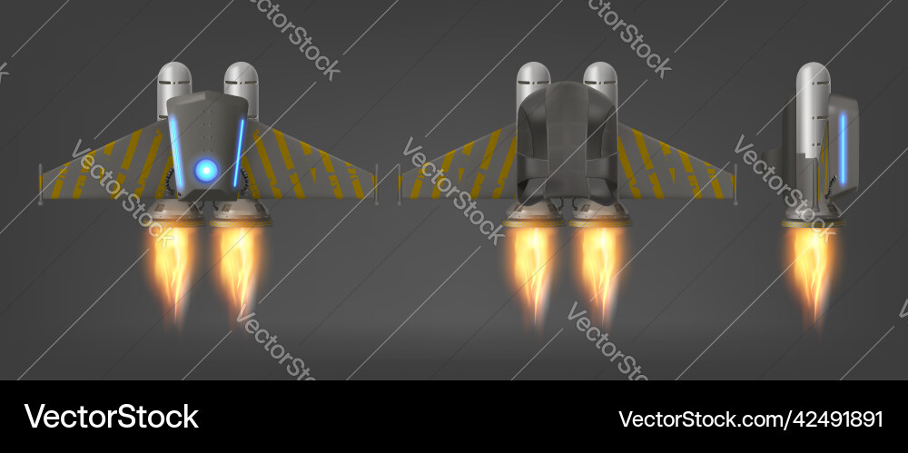 Jetpack with fire top bottom side view isolated Vector Image