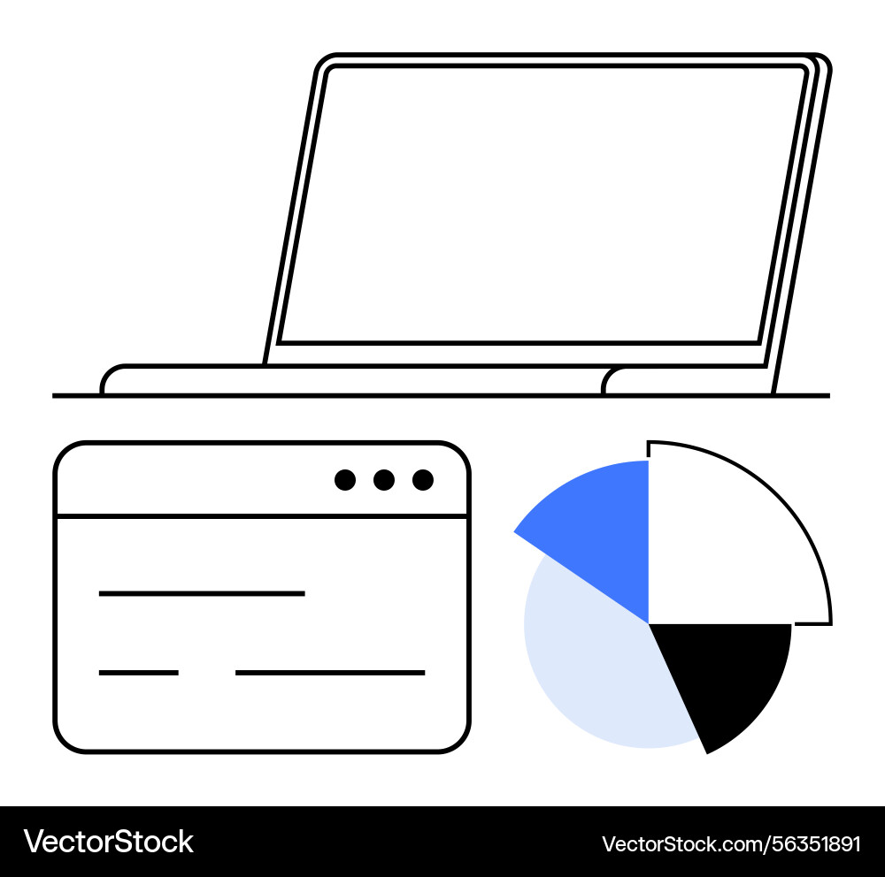 Laptop with open browser tab and pie chart Laptop with open browser tab and pie chart vector image