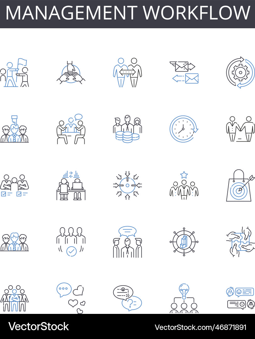 Management workflow line icons collection Vector Image