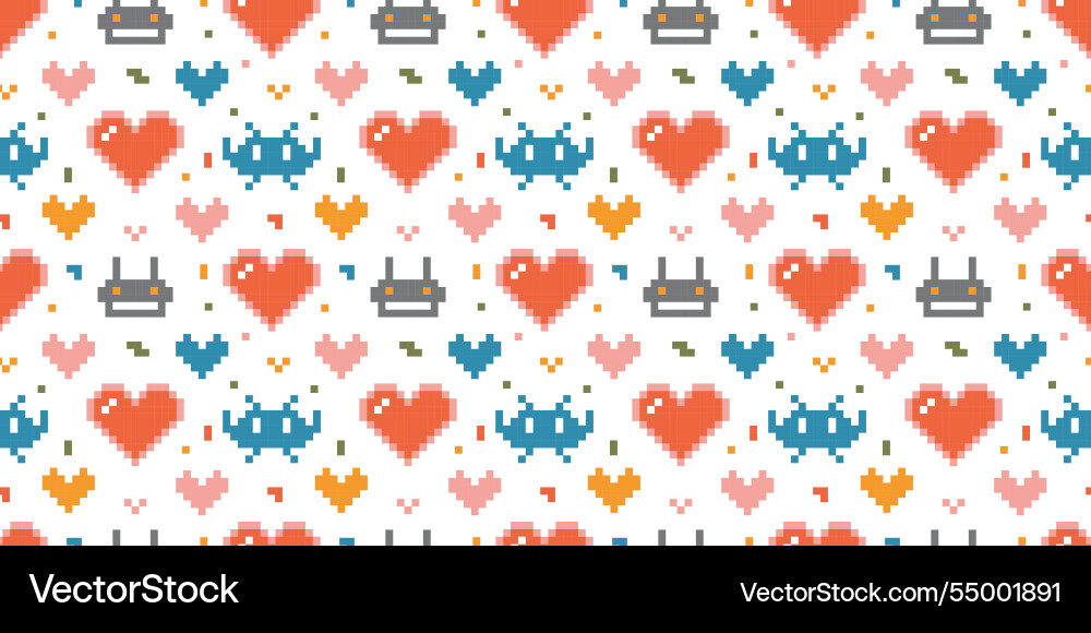 Pixel art seamless pattern with alien robot Pixel art seamless pattern with alien robot vector image