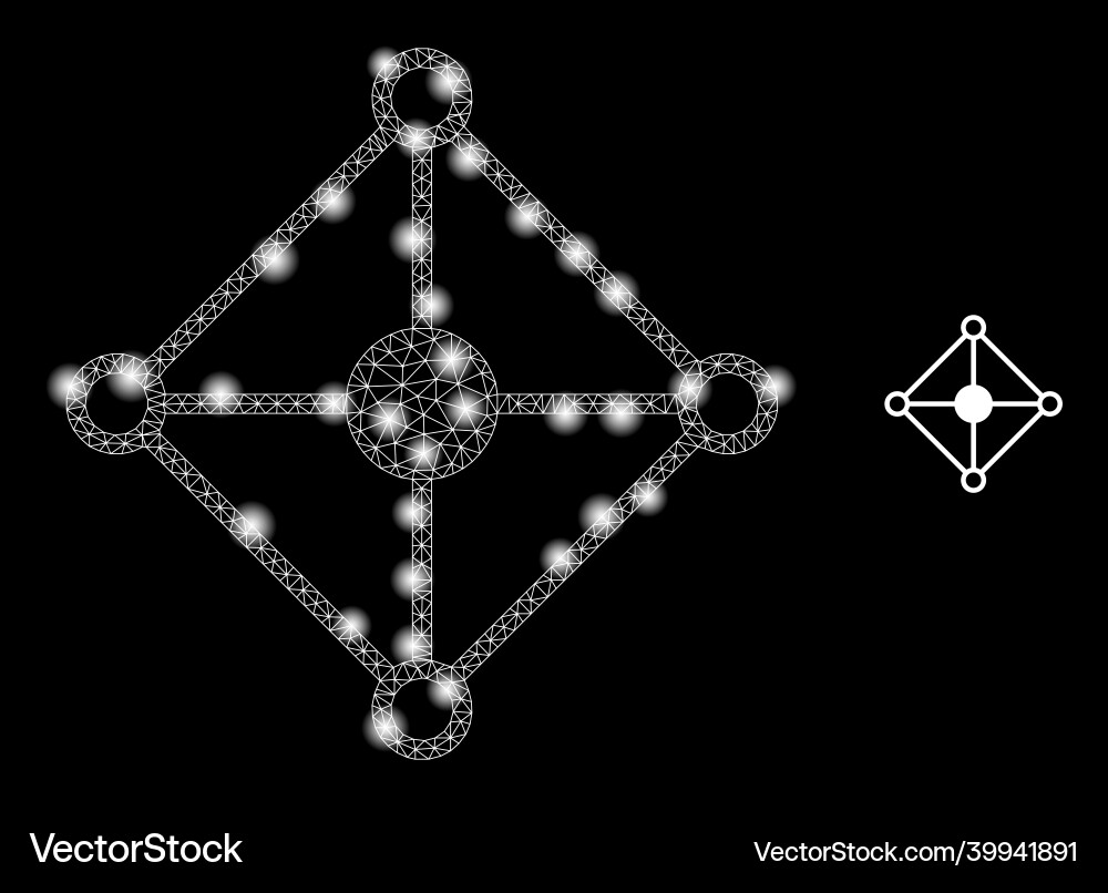 Polygonal 2d mesh rhombus grid node with glare Vector Image