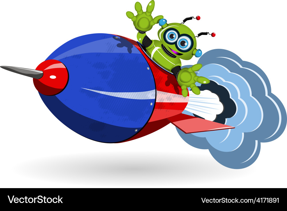 Robot on Rocket - Space Exploration vector image