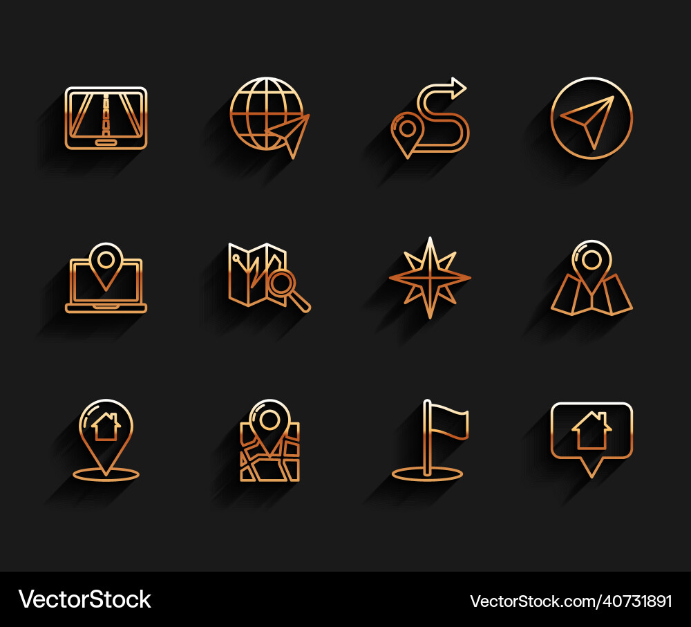 Set line map pointer with house folded Set line map pointer with house folded vector image