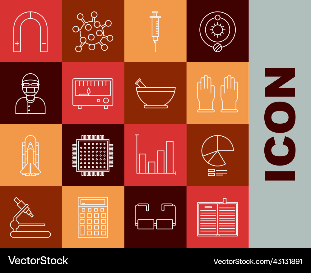 Set line open science book pie chart infographic Vector Image