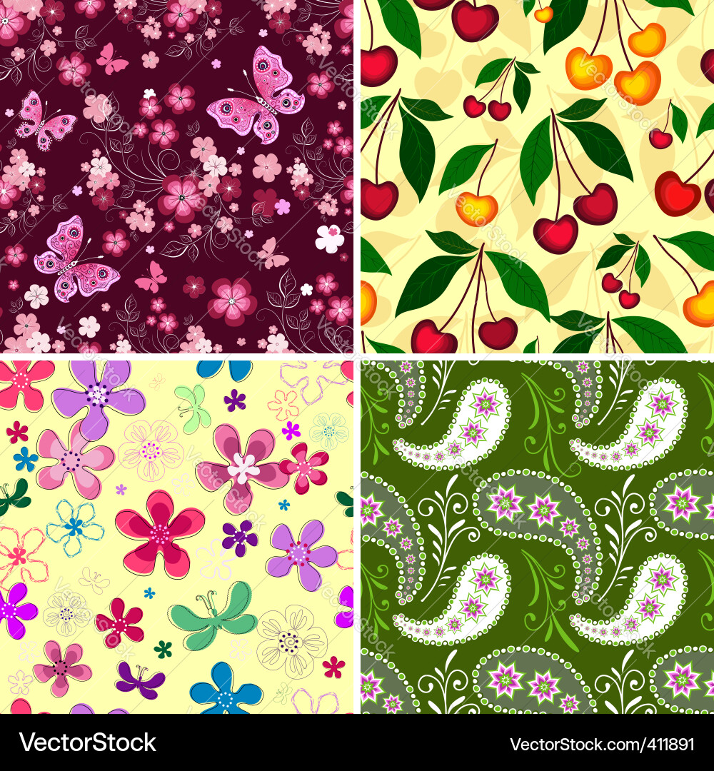 Set seamless spring patterns vector image