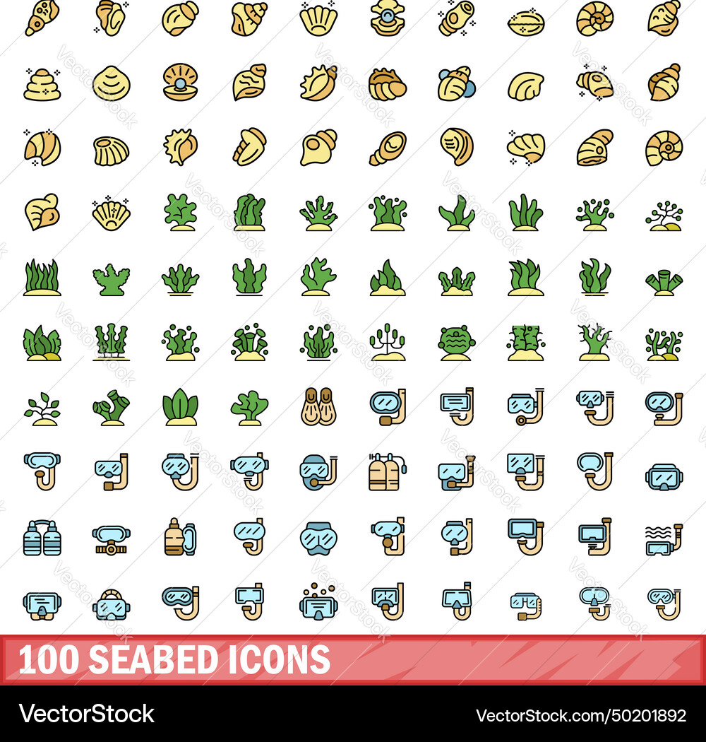 100 seabed icons set color line style 100 seabed icons set color line style Vector Image