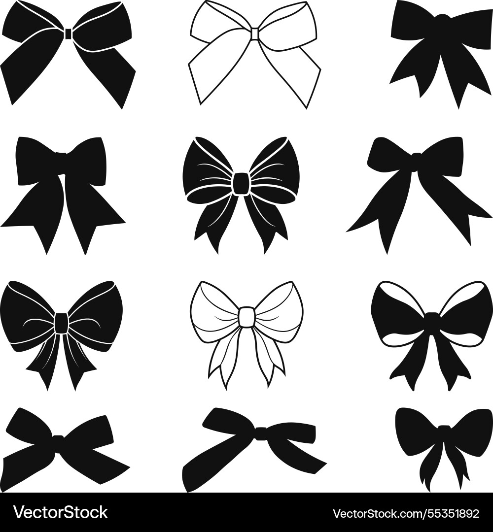 Bow set collection retro hand-drawn ribbon il Bow set collection retro hand-drawn ribbon il Vector Image