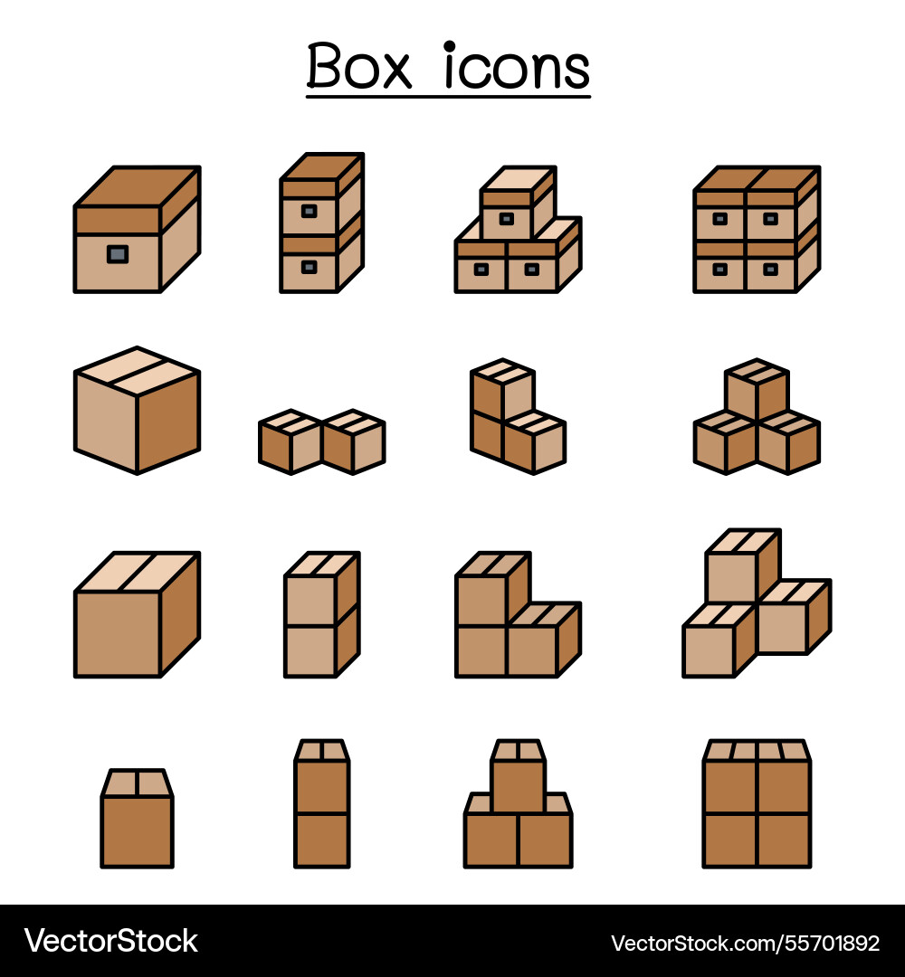 Box icon set in colorline style Vector Image
