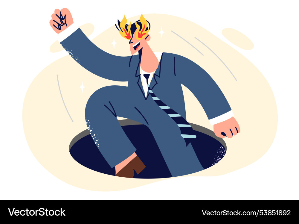 Business man jumps out of hole and demonstrates Business man jumps out of hole and demonstrates vector image