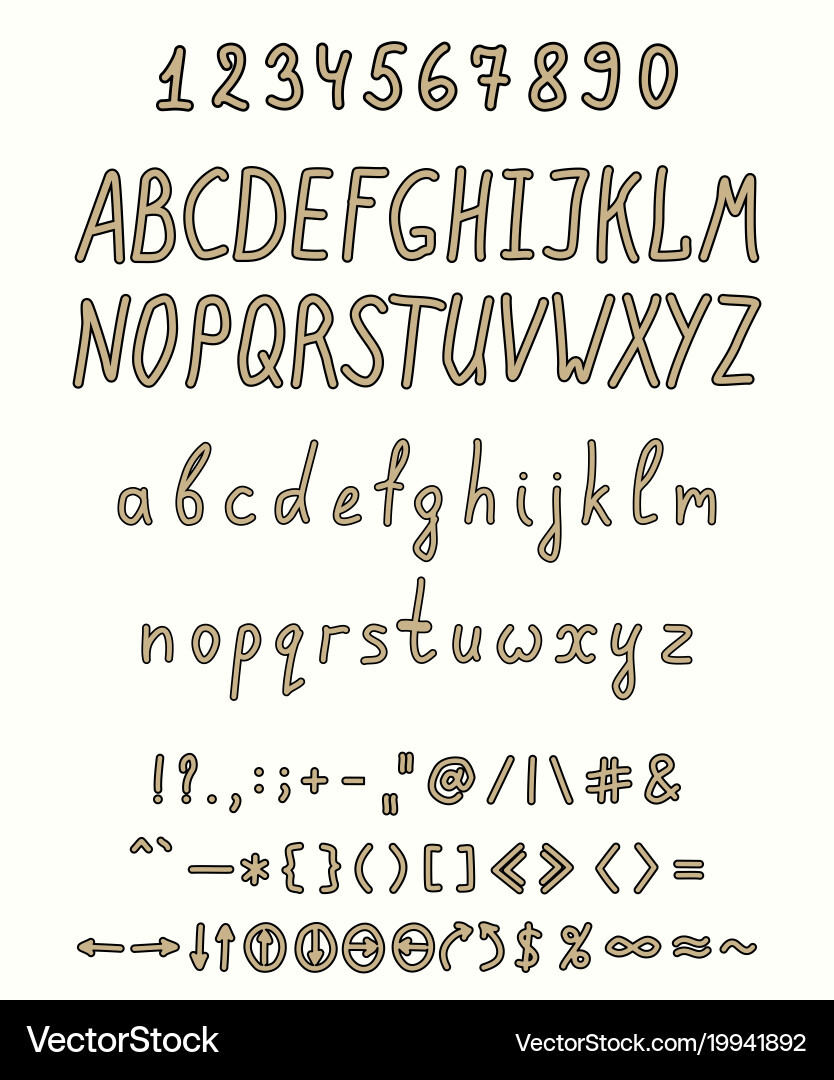 Handwritten font with a full set of elements Vector Image