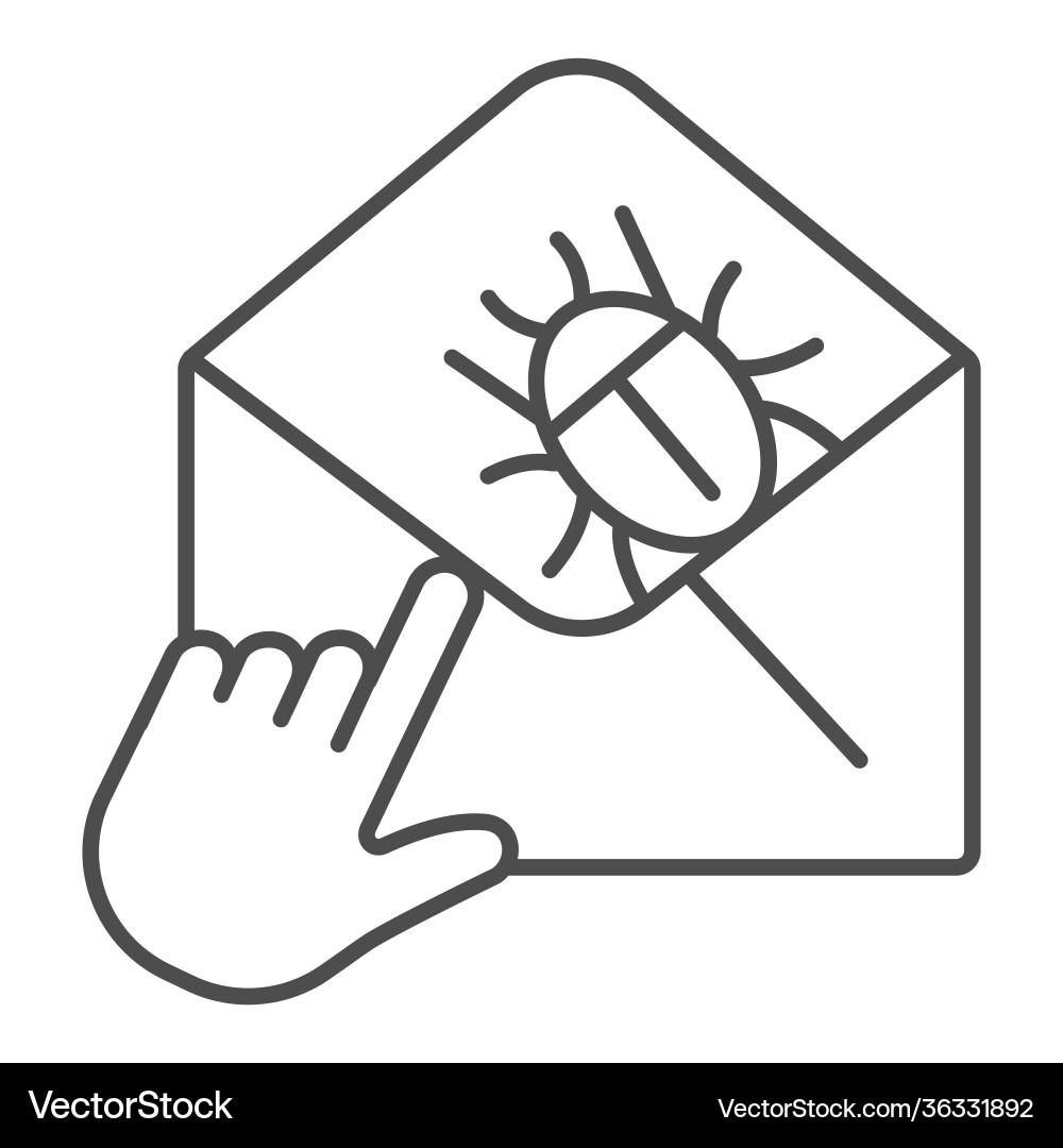 Letter with insect and hand pointer thin line icon Vector Image