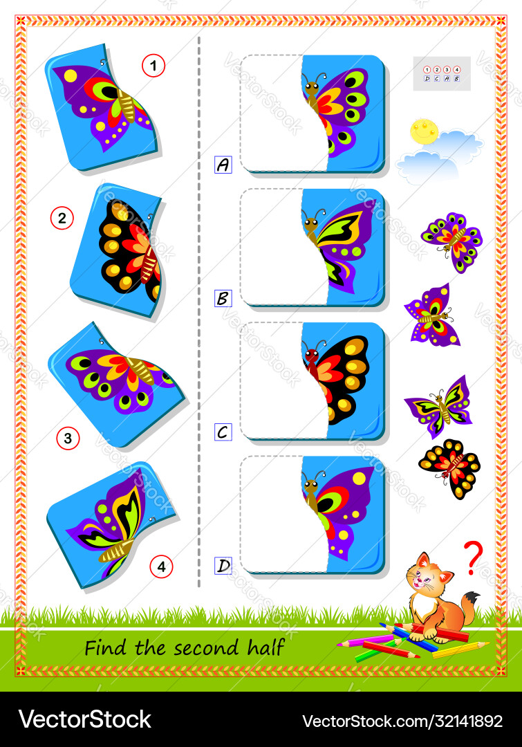 Logic puzzle for children find and draw second Logic puzzle for children find and draw second vector image