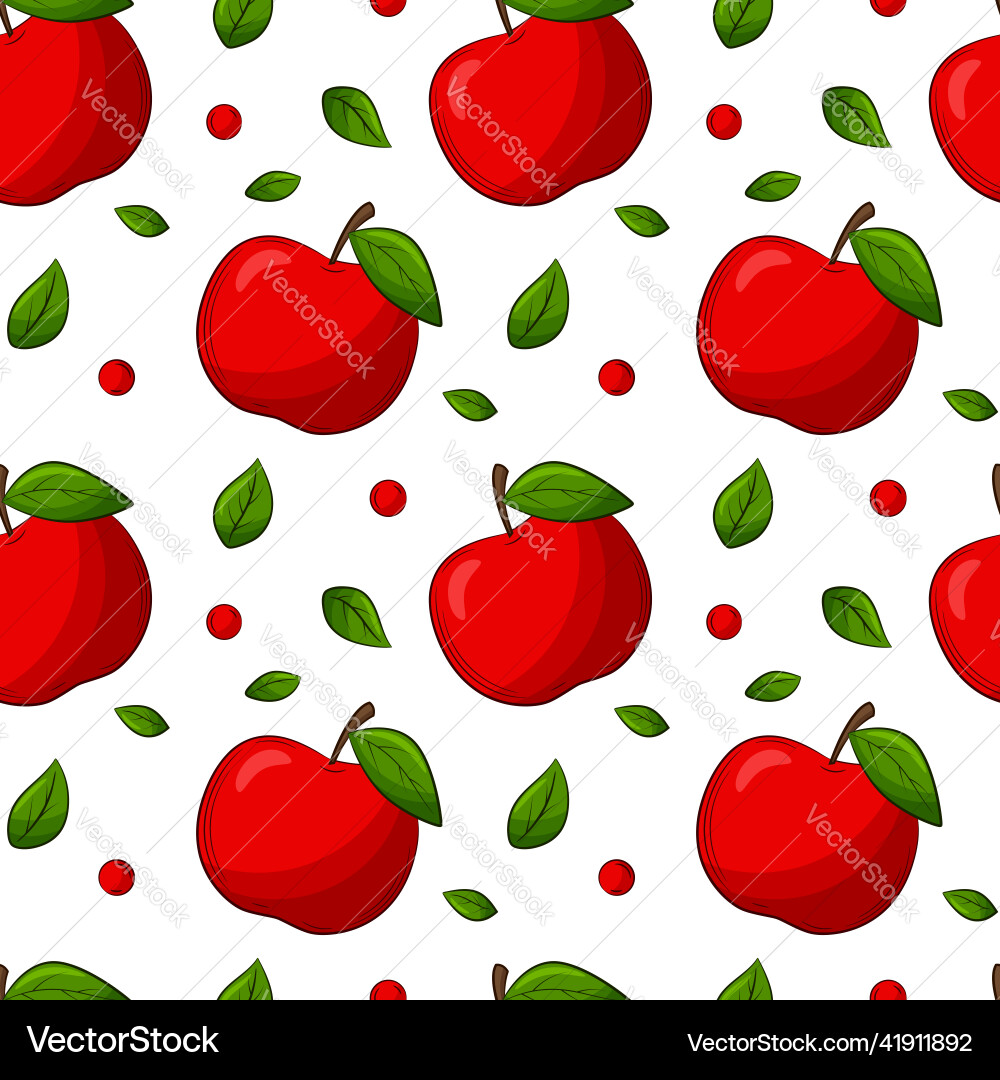 Seamless pattern with apples and leaves Vector Image