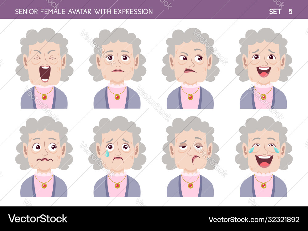 Senior woman avatar with expressions vector image