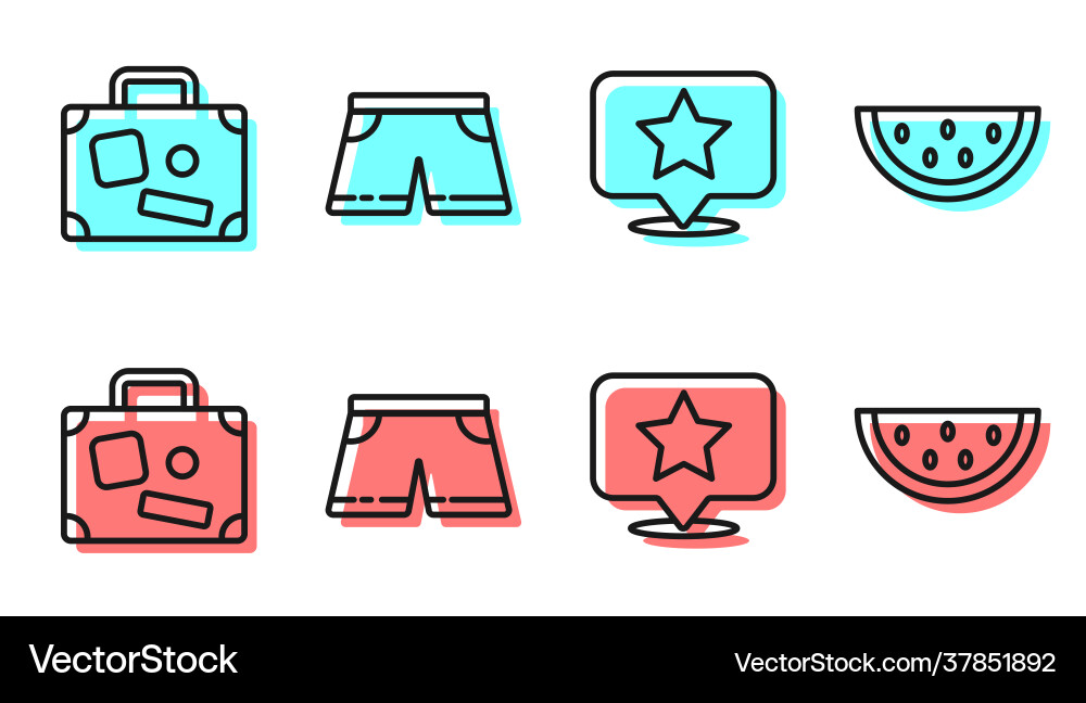 Set line map pointer with star suitcase swimming Set line map pointer with star suitcase swimming vector image