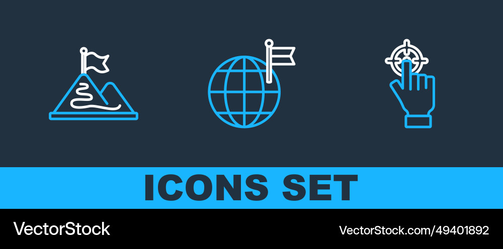 Set line target mountains with flag and planet Vector Image