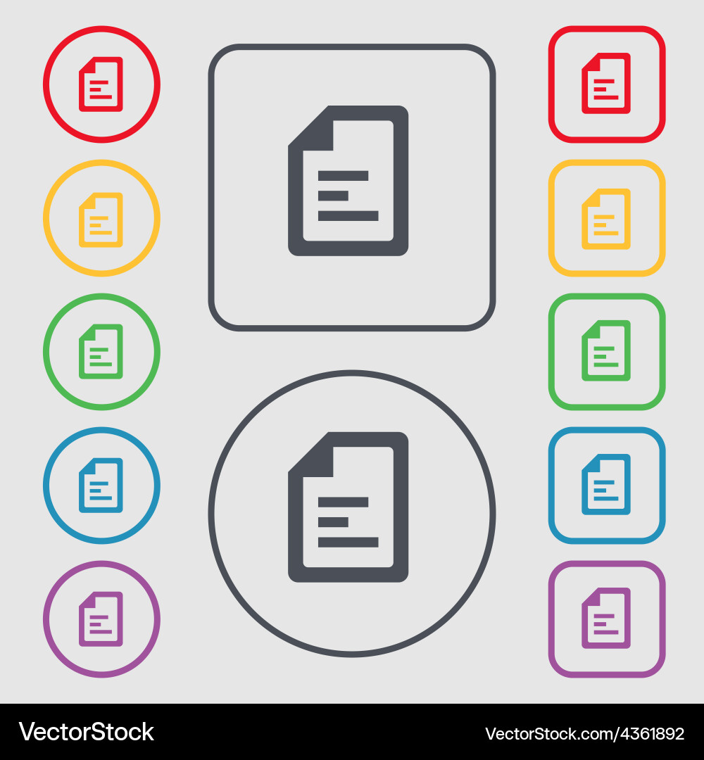 Text file icon sign symbol on the round and square Vector Image