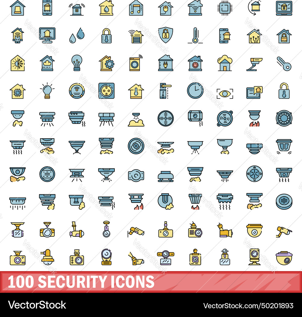 100 security icons set color line style 100 security icons set color line style vector image