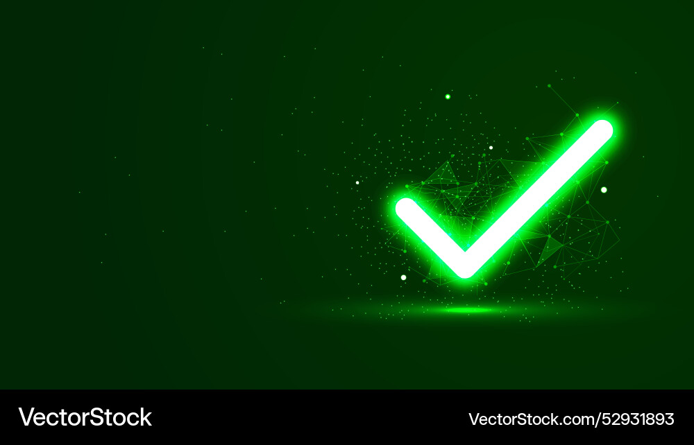 Green glowing check mark with plexus lines Vector Image