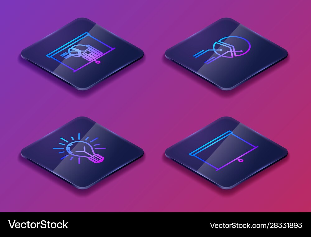 Set isometric line board with graph chart light vector image