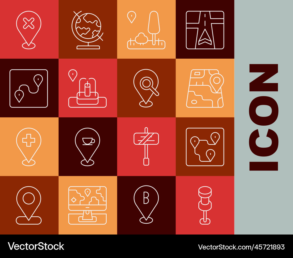Set line push pin route location city map Set line push pin route location city map Vector Image