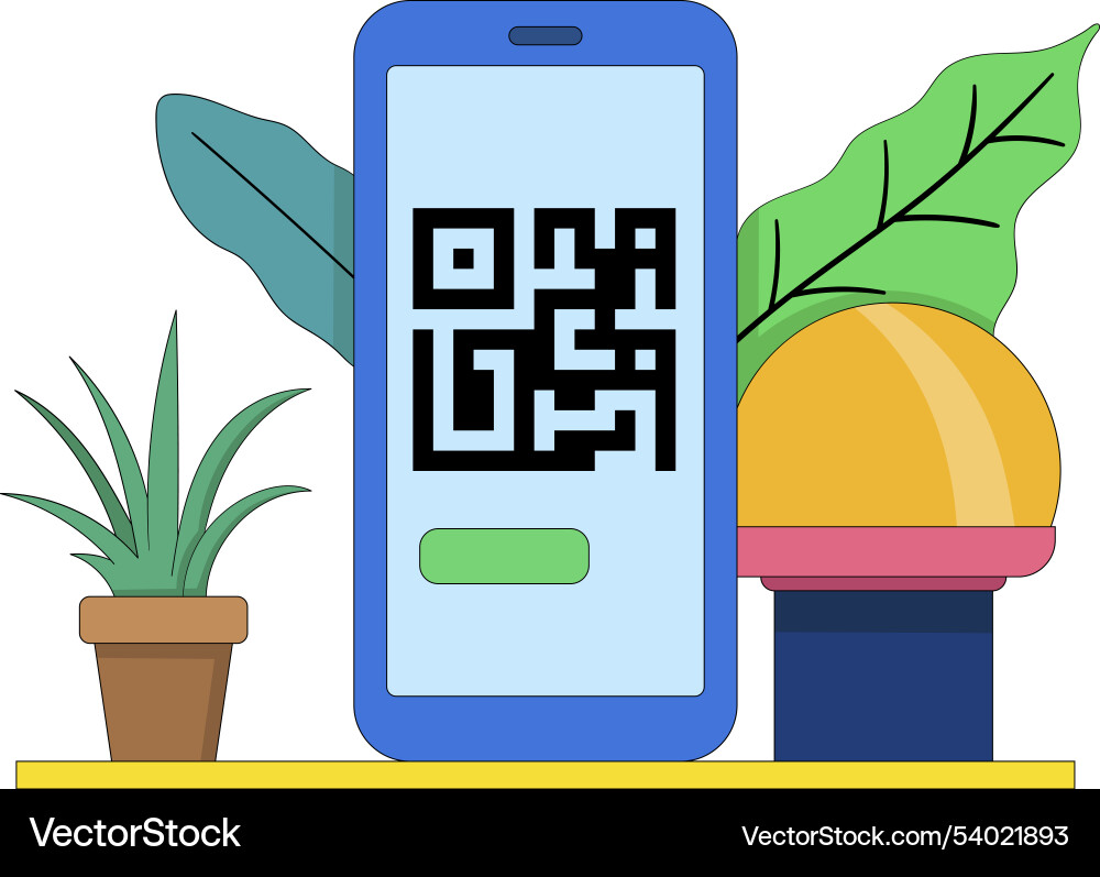 Smartphone displaying qr code with modern decor vector image