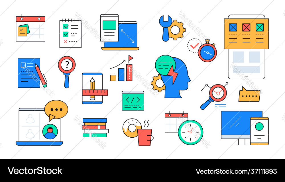 Web development and planning - line design style vector image