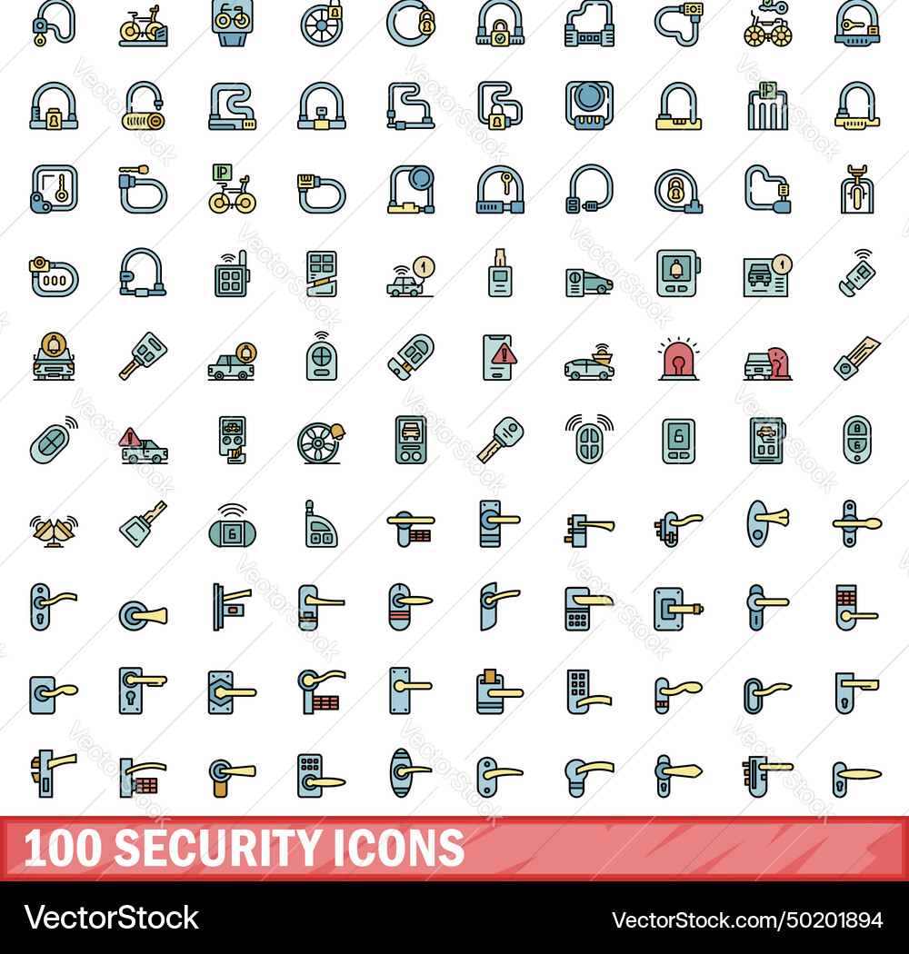 100 security icons set color line style 100 security icons set color line style vector image